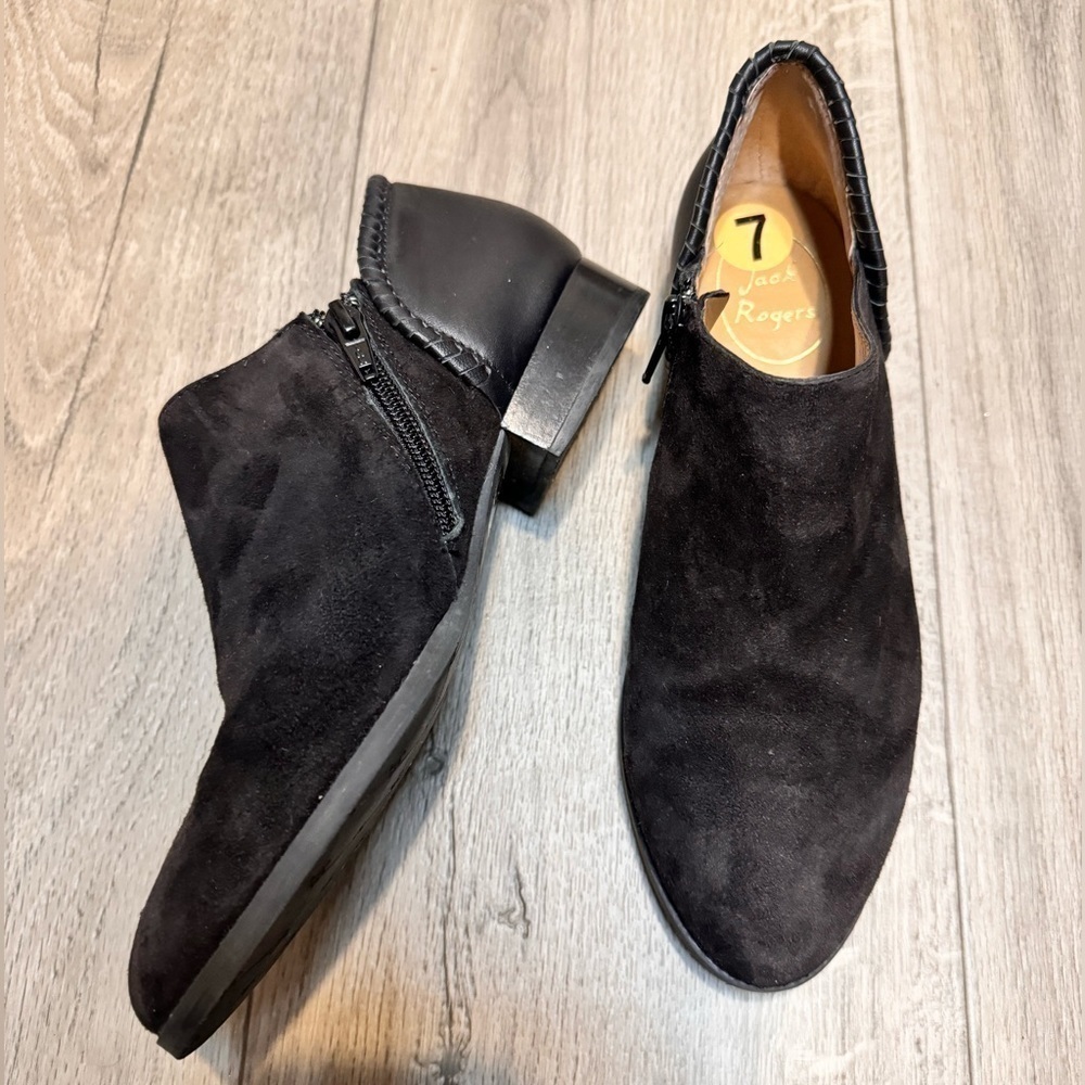 Jack Rogers Black Suede and Leather Ankle Booties size 7